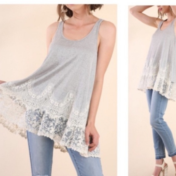 2 for $49 Umgee Lace Top - Gray - Picture 2 of 6